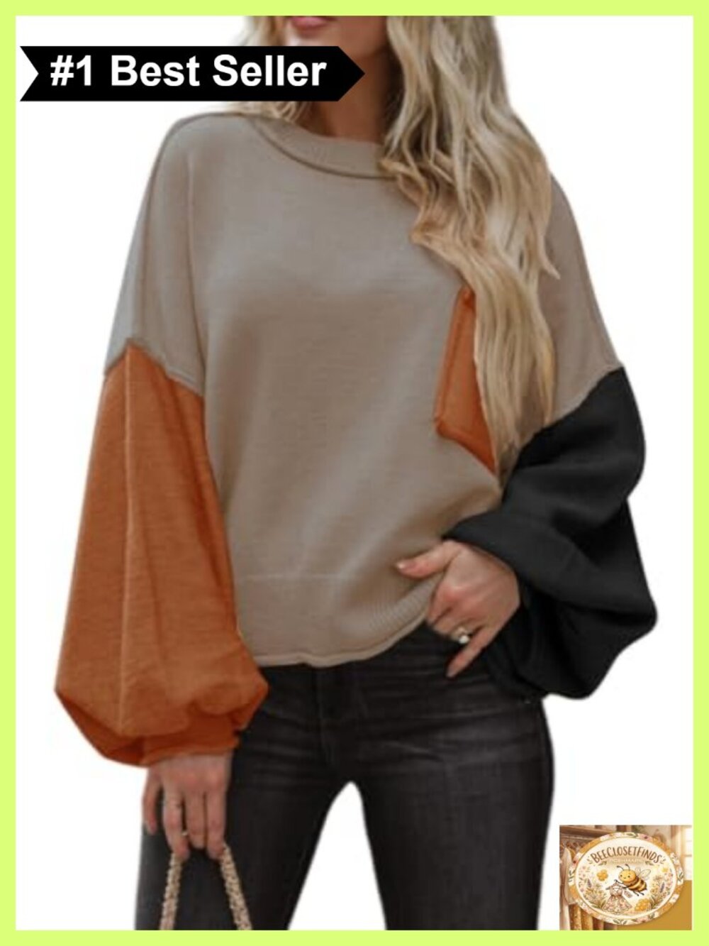 Ribbed Knit Lantern Sleeve Pullover Sweater Relaxed Fit Women's